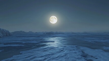 Full moon over frozen landscape
