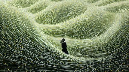 Obraz premium green wave of the explosion surreal illustration landscape painting decorative painting