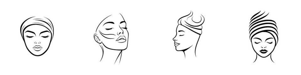 Elegant vector illustration of diverse women with head wraps showcasing beauty and serenity in various styles