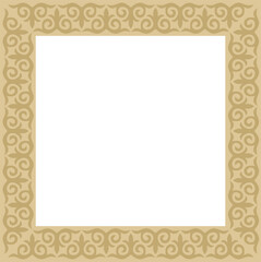 Vector golden square Kazakh national ornament. Ethnic pattern of the peoples of the Great Steppe,
