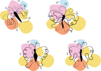 Four Abstract Butterflies with Pastel Shapes and Swirls for Spring Designs