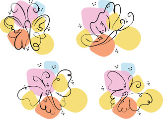 Abstract Butterfly Line Art Set Pastel Colors Simple Design