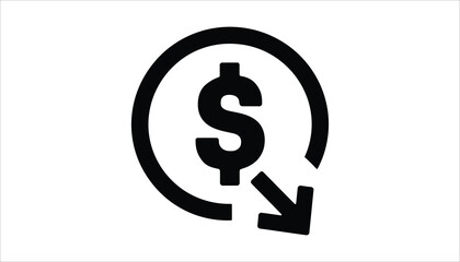 Dollar Down Icon. Financial Loss Vector Symbol.