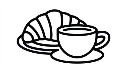  Coffee and Croissant Icon – Breakfast Vector Line Art Isolated