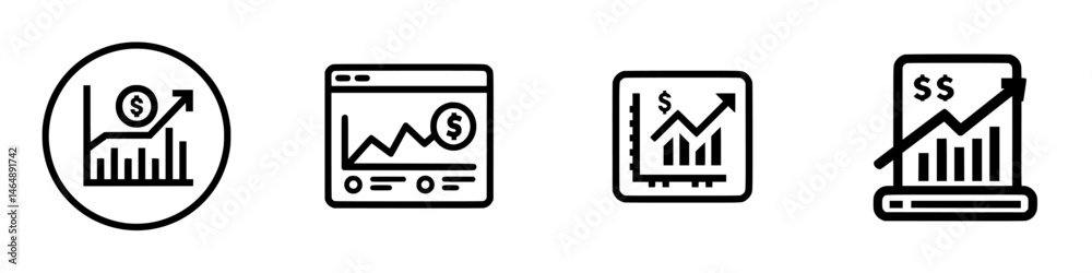 Poster vector illustration icons representing financial growth and data analysis through charts and graphs 