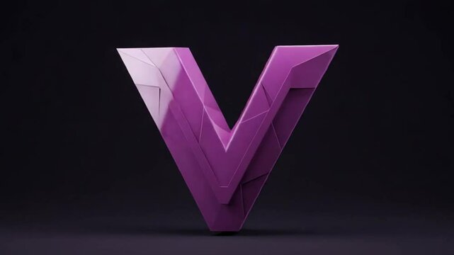 3D violet letter 'V' with sharp edges and symmetry &mdash; vibrant and visionary.