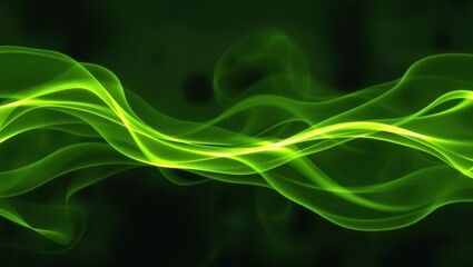 Dynamic green abstract wave pattern with fluid shapes and glowing highlights
