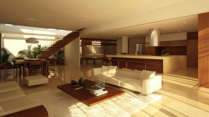 Spacious and Bright Open-Concept Living Area with Minimalist Interior Design