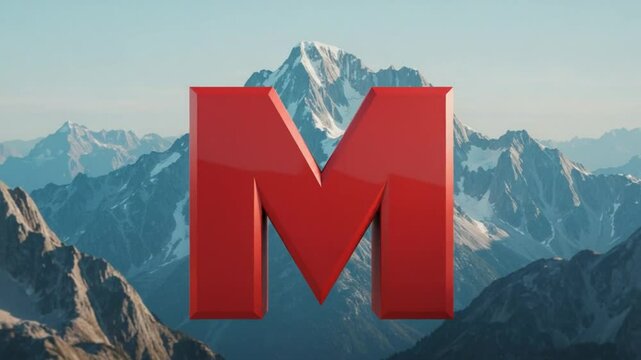 3D bold red letter 'M' with mountain peaks in the background &mdash; majestic and strong.