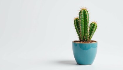 Isolated cactus plant pot on white background indoor decor minimalist style product photography close-up view