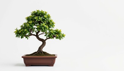 Isolated bonsai tree in a minimalistic setting indoor display natural decor serene environment side view