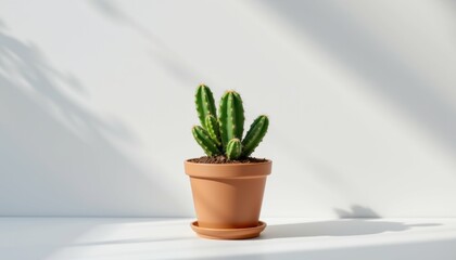 Isolated cactus plant pot on white surface indoor decor minimalist style natural lighting contemporary viewpoint