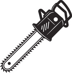 Black Silhouette Vector Illustration of a Chainsaw ? Power Tool Icon for Forestry and Construction
