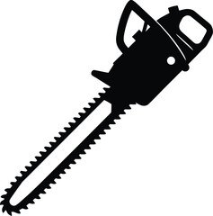 Black Silhouette Vector Illustration of a Chainsaw ? Power Tool Icon for Forestry and Construction