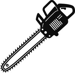 Black Silhouette Vector Illustration of a Chainsaw ? Power Tool Icon for Forestry and Construction