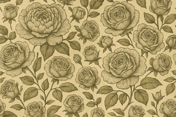 Vintage seamless floral pattern of blooming rose, for textile and wallpaper