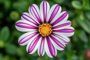 Obraz premium Vibrant daisy with purple and white stripes