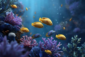 Coral reef and fish in the sea