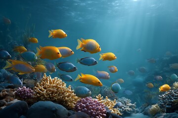 Fototapeta premium Coral reef and fish in the sea