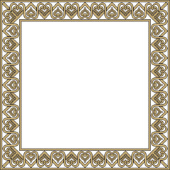 Vector square European gold and black ornament. Rectangular pattern, circle, ring of the Middle Ages. Revival border. Decorations of palaces and churches.
