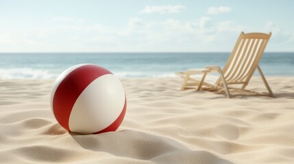 Obraz premium Relaxation at the beach summer vacation vibes with a ball on the sand by the sea