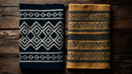 Handwoven Textile Art Aztec Inspired Motifs Intricate Geometric Patterns Cultural Heritage Rich Texture Fiber Art Detailed Craftsmanship Evokes Ancient Traditions
