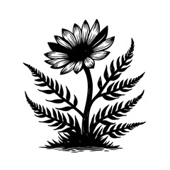 Intricate botanical illustration showcasing a stylized flower with detailed leaves