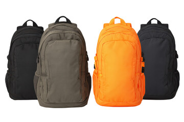 Fototapeta premium Three Stylish Backpacks Black Olive and Bright Orange for Travel School or Work
