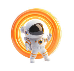 Fototapeta premium Cute Astronaut Thumbs Up in Orange Ring