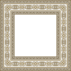 Vector gold with black square Kazakh national ornament. Ethnic pattern of the peoples of the Great Steppe,
