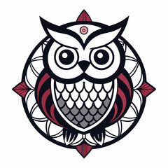 Minimal Owl Wisdom Mandala Vector on White