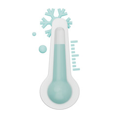 Thermometer with icy blue scale showing low temperature, symbolizing cold weather, winter chill, frost, and freezing concept. Great for UI, climate app, transparent background, 3d illustration.