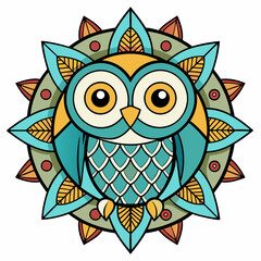 Minimal Owl Wisdom Mandala Vector on White
