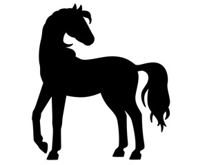 Horse, domestic animal symbol 2026 - vector silhouette image for logo, pictogram or stencil. Stallion is a thoroughbred graceful animal with a long tail.