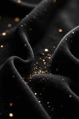 Luxurious black velvet with golden star dust effect , texture, glitter, sparkle