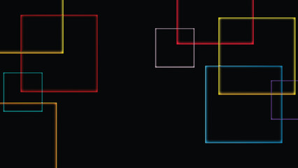 Colorful Neon Squares on Black Background Design