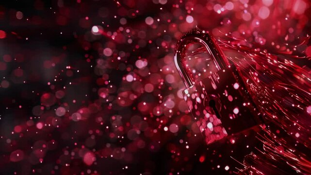 A red shiny lock data streams on the backgrounds, Generative AI illustrations.
