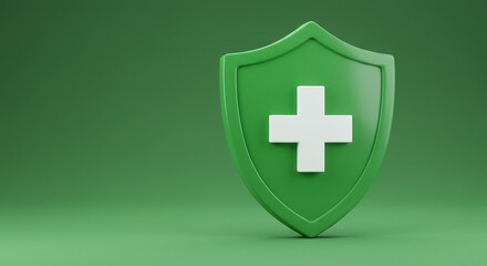 Obraz premium Green 3D Shield with White Cross on Green Background