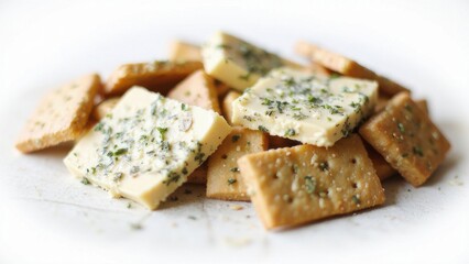 Herb-Crusted Cheese Assortment with Crackers on Light Wooden Surface