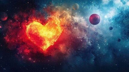 Cosmic Heart of Fire: A Celestial Heart Burning Bright in the Expanse of Space