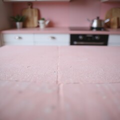 Bright Pink Minimalist Kitchen Interior with Natural Light