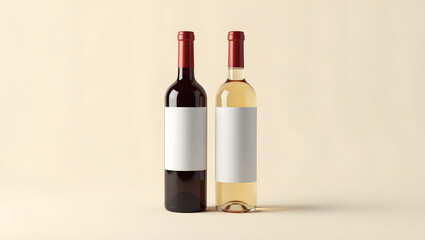 Fototapeta premium Two blank bottles of white grape wine and red grape wine isolated on white background.