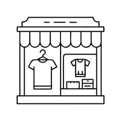 Clothing store front illustration with T-shirts and display  