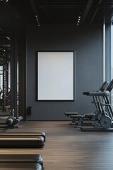 Gym with Treadmill and Blank Frame for Wall Art