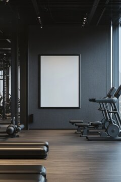 Gym with Treadmill and Blank Frame for Wall Art