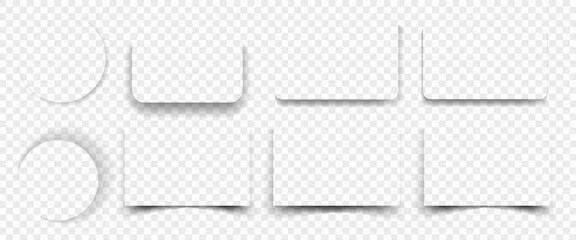 Realistiс vector shadows set  isolated on transparent background. Rectangle, square, circle shapes of shadows for design.