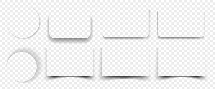 Realistiс vector shadows set  isolated on transparent background. Rectangle, square, circle shapes of shadows for design.