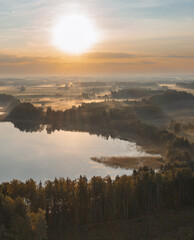 Lake Aulejas at sunset on a summer morning in Latgale.Latvian nature.