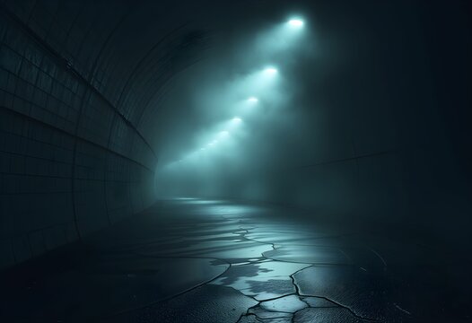 epic tunnel entrance, eerie dark ambiance, mysterious glowing light, ominous atmosphere, detailed architecture, moody lighting, dramatic composition, cinematic perspective - Powered by Adobe