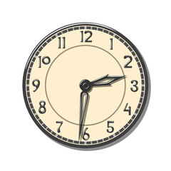 Vector elegant vintage round wall clock in antique flat style isolated on white background